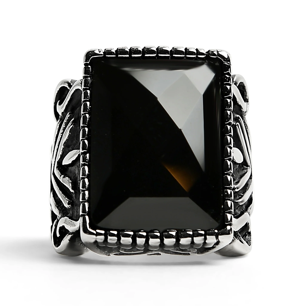 Rectangular Obsidian Ring GOTHIC OBSIDIAN RING – The Underground Attic Studio