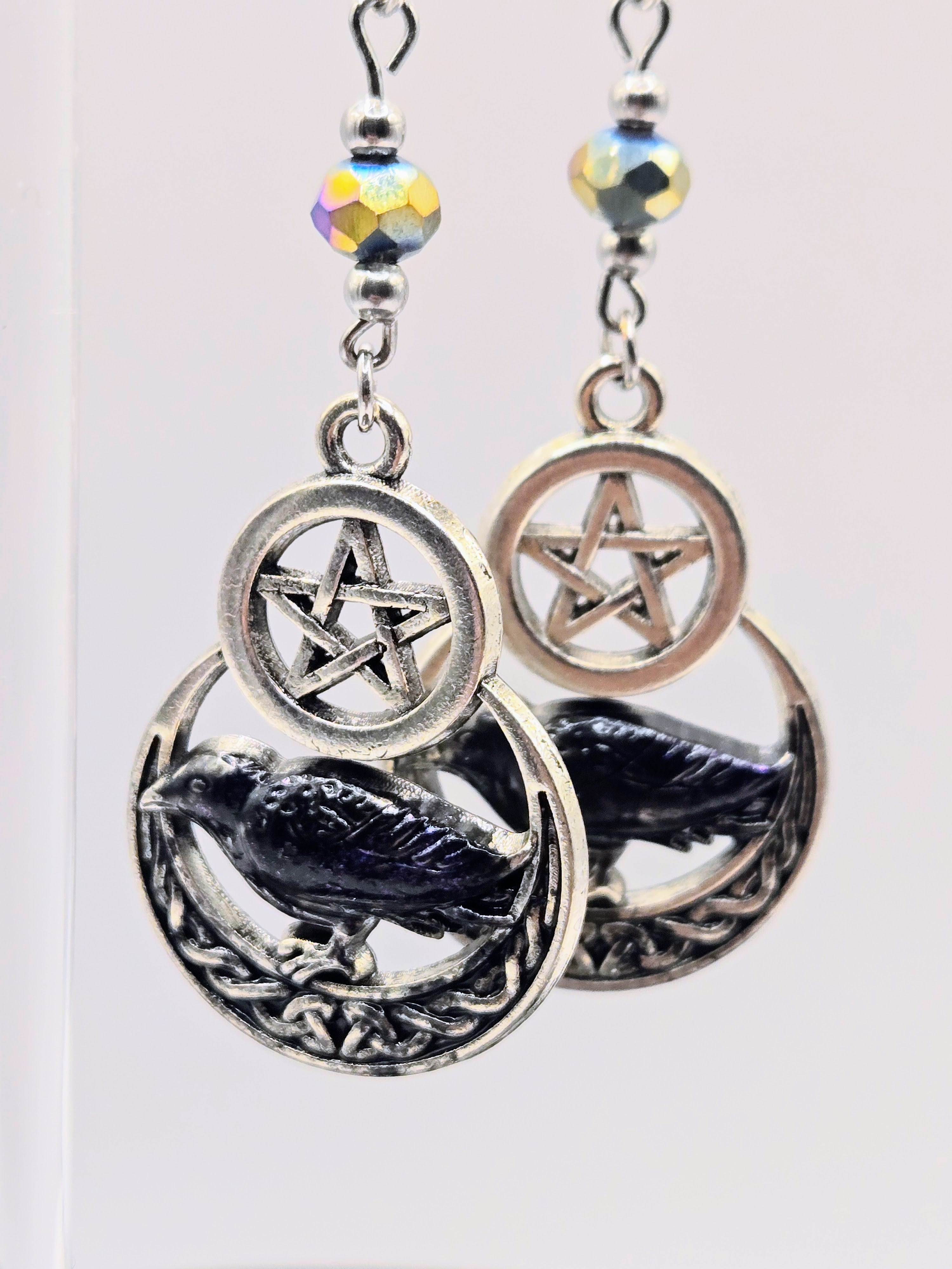 RAVEN AND PENTAGRAM EARRINGS