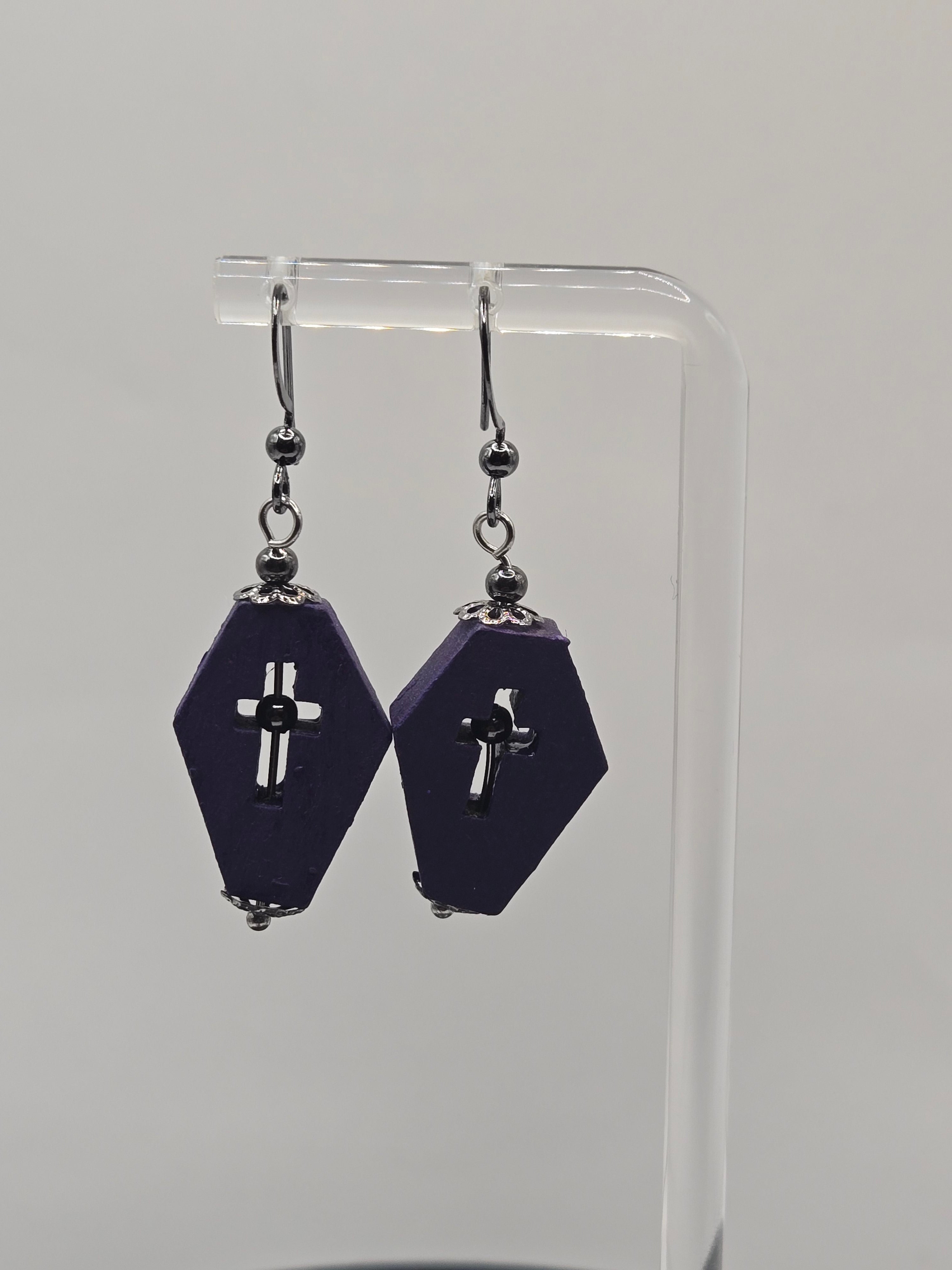 PURPLE COFFIN DANGLES