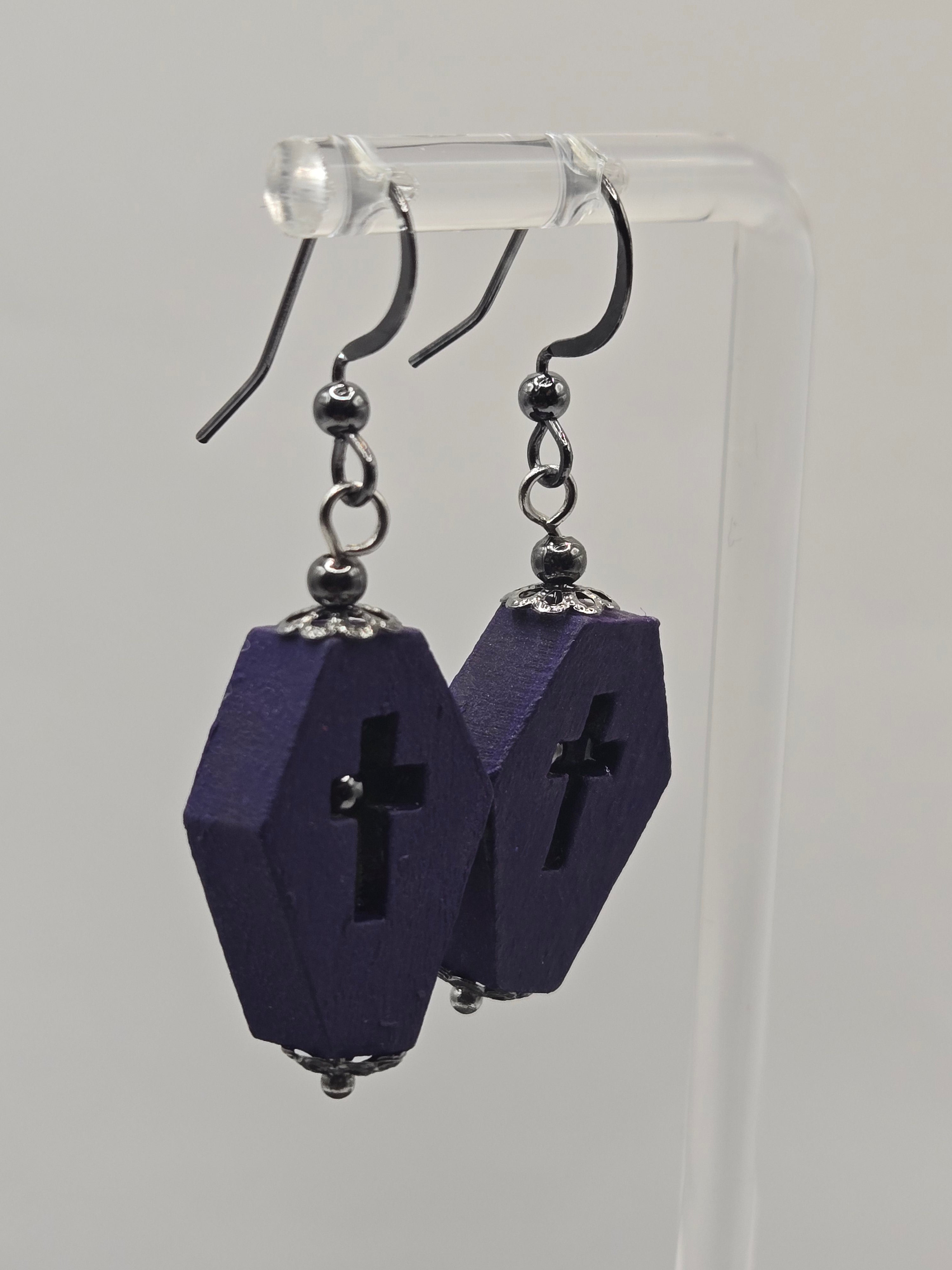 PURPLE COFFIN DANGLES