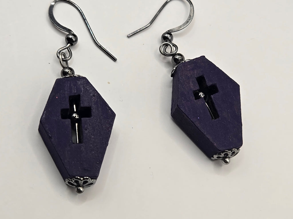 PURPLE COFFIN DANGLES
