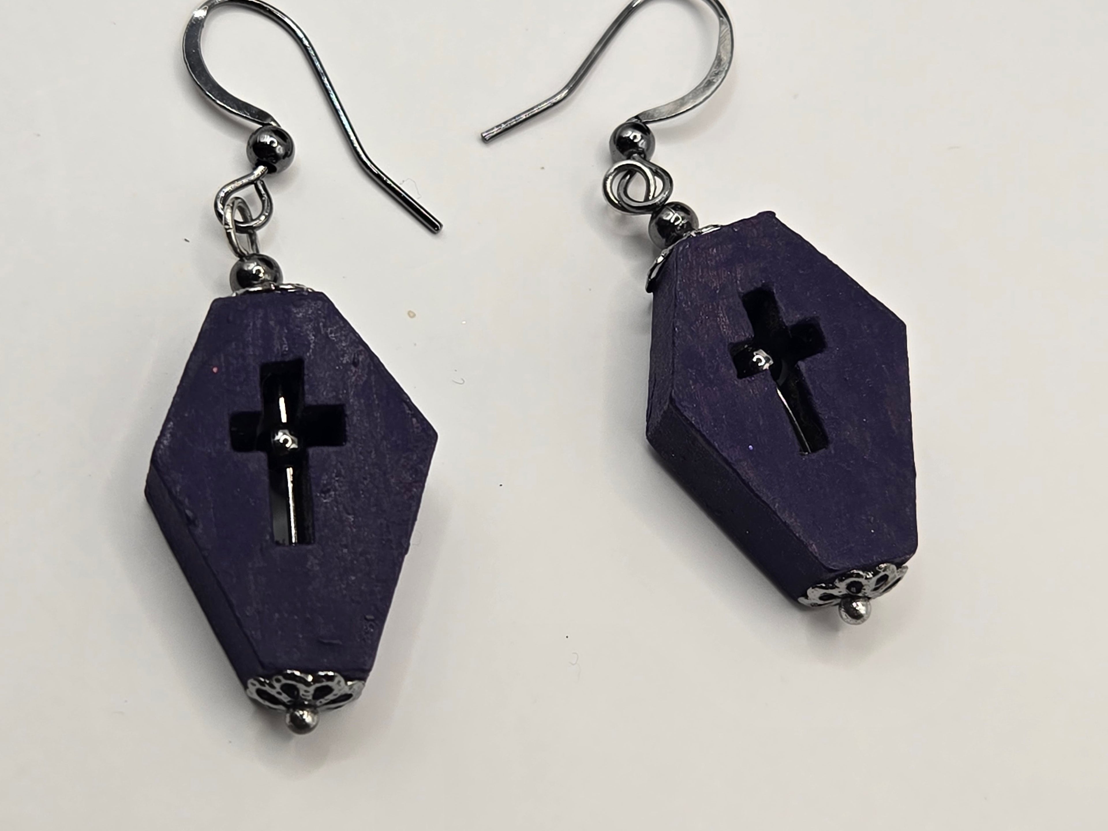 PURPLE COFFIN DANGLES