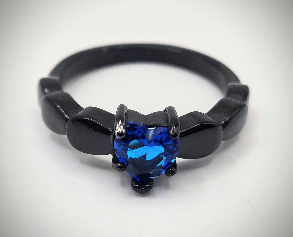 BLUE CRYSTAL HEART RING