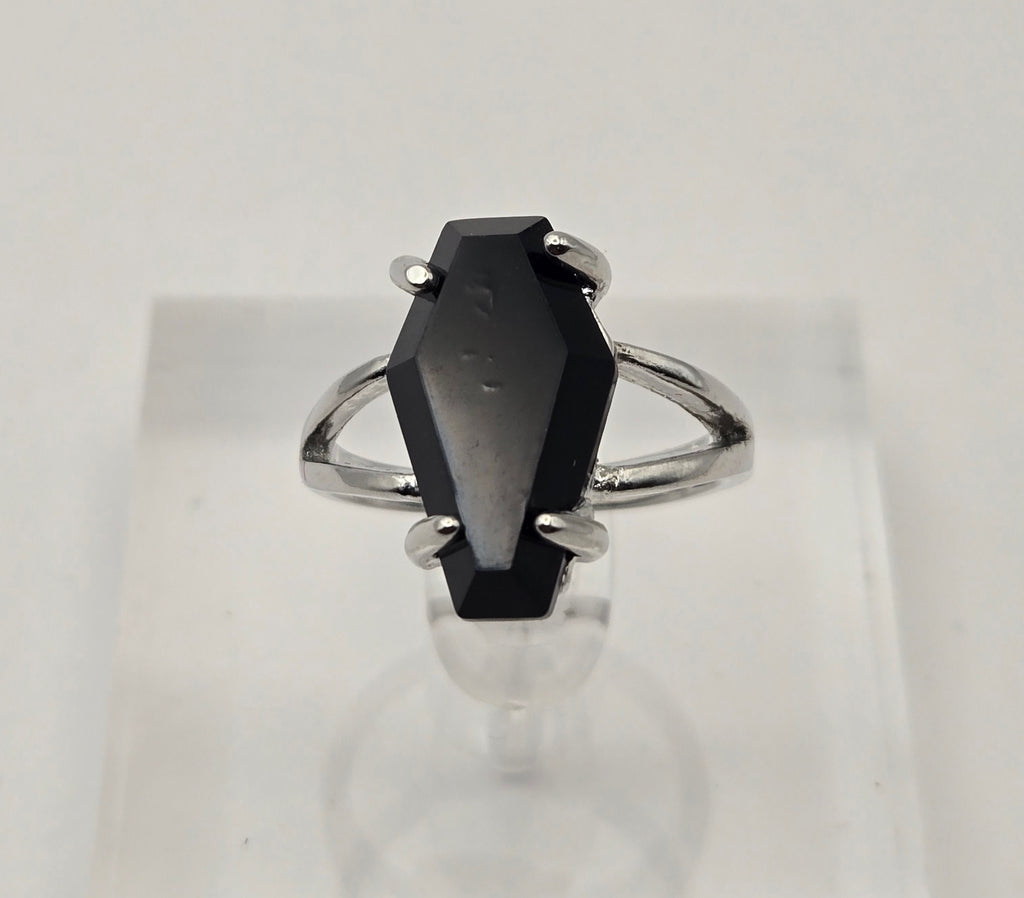 BLACK GEM COFFIN RING