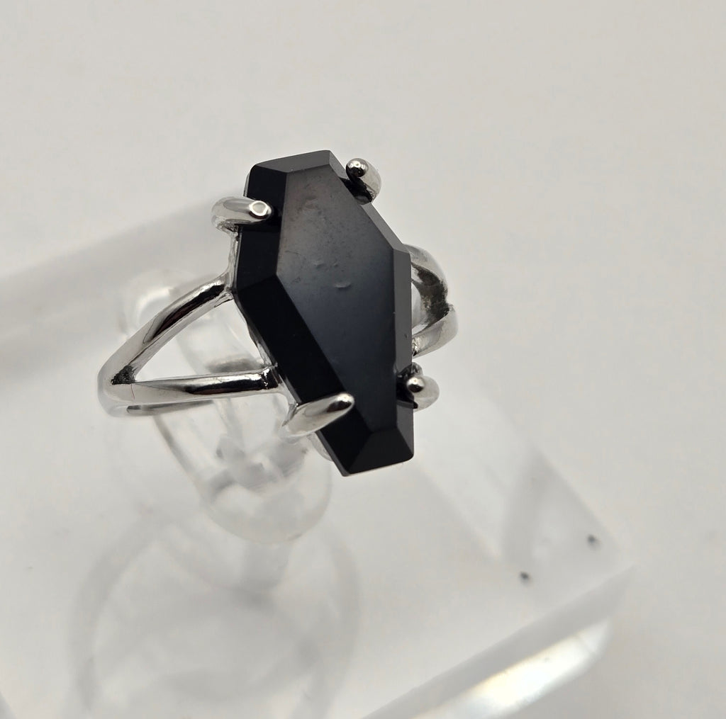 BLACK GEM COFFIN RING