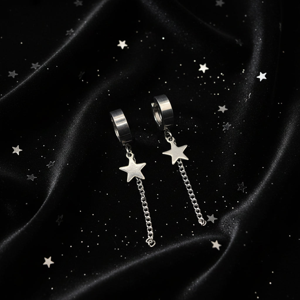 STAR TASSEL HUGGIE EARRINGS