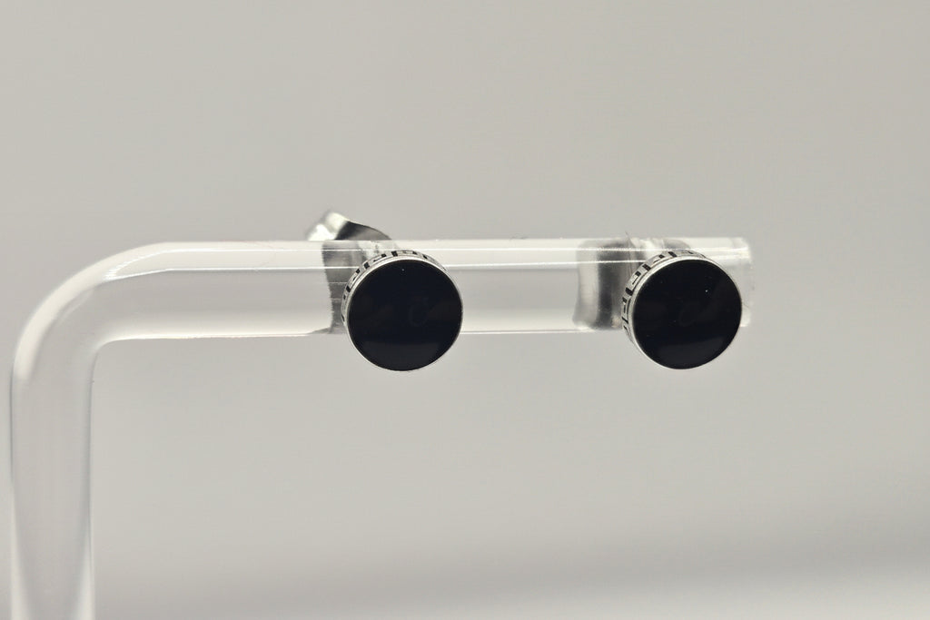 JET GREEK KEY STUD EARRINGS