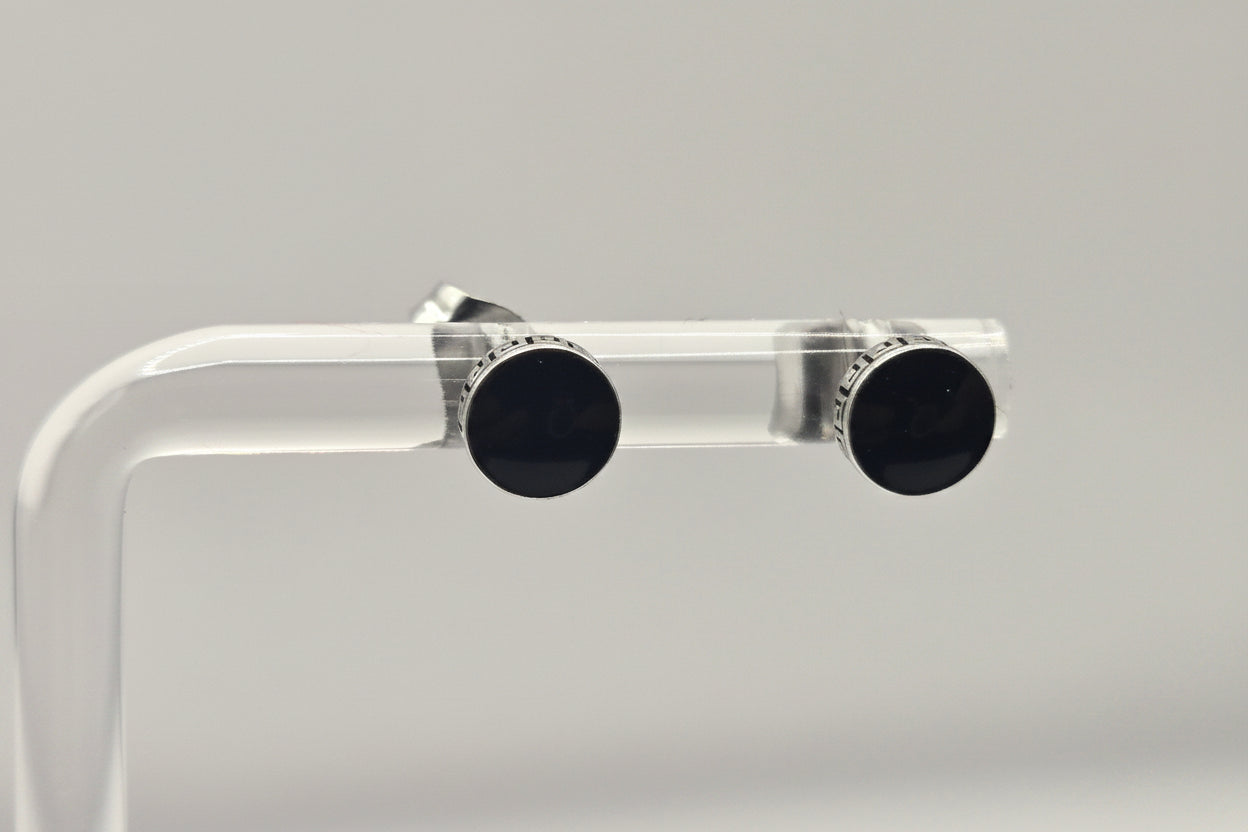 JET GREEK KEY STUD EARRINGS