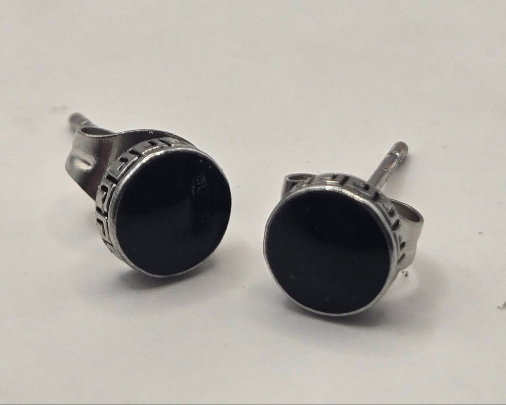 JET GREEK KEY STUD EARRINGS