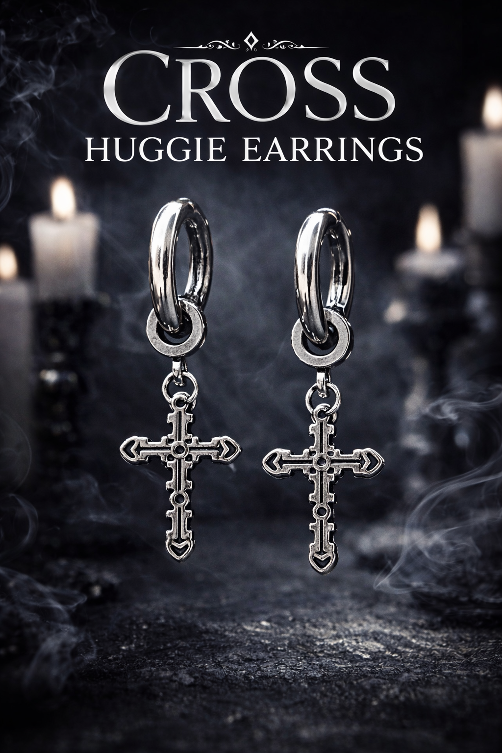 CROSS HUGGIE DANGLE  EARRINGS