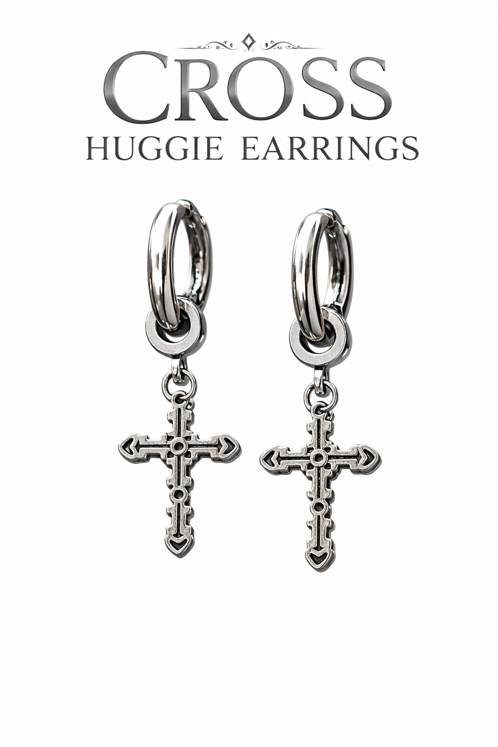 CROSS HUGGIE DANGLE  EARRINGS