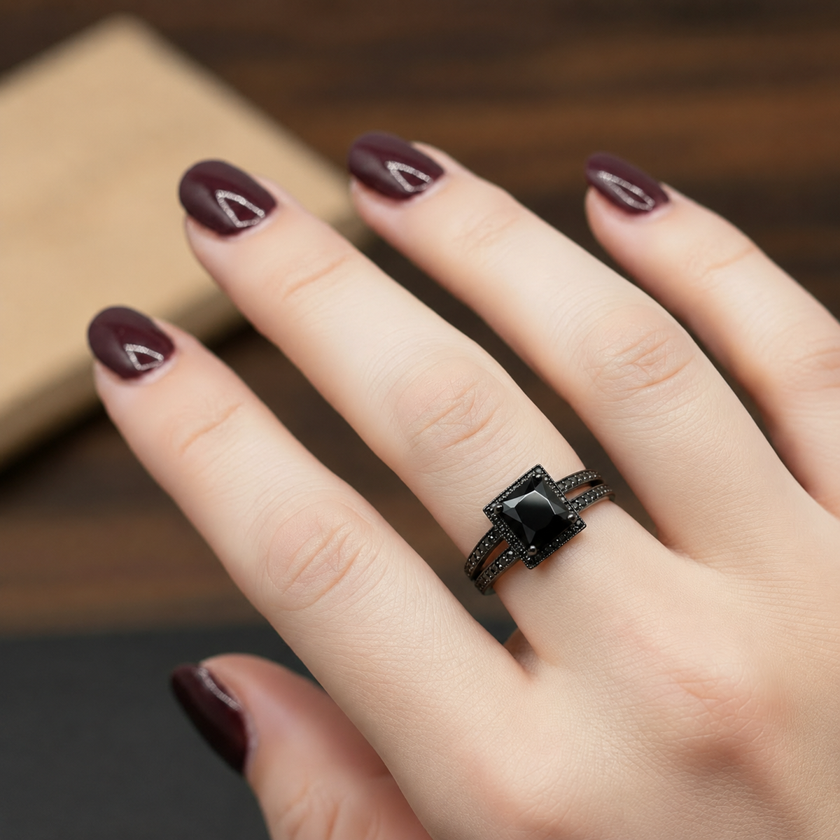 BLACK GEM RING SZ 8