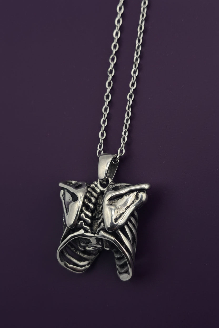 MR. BONES' RIB CAGE/CRYSTAL HEART PENDANT