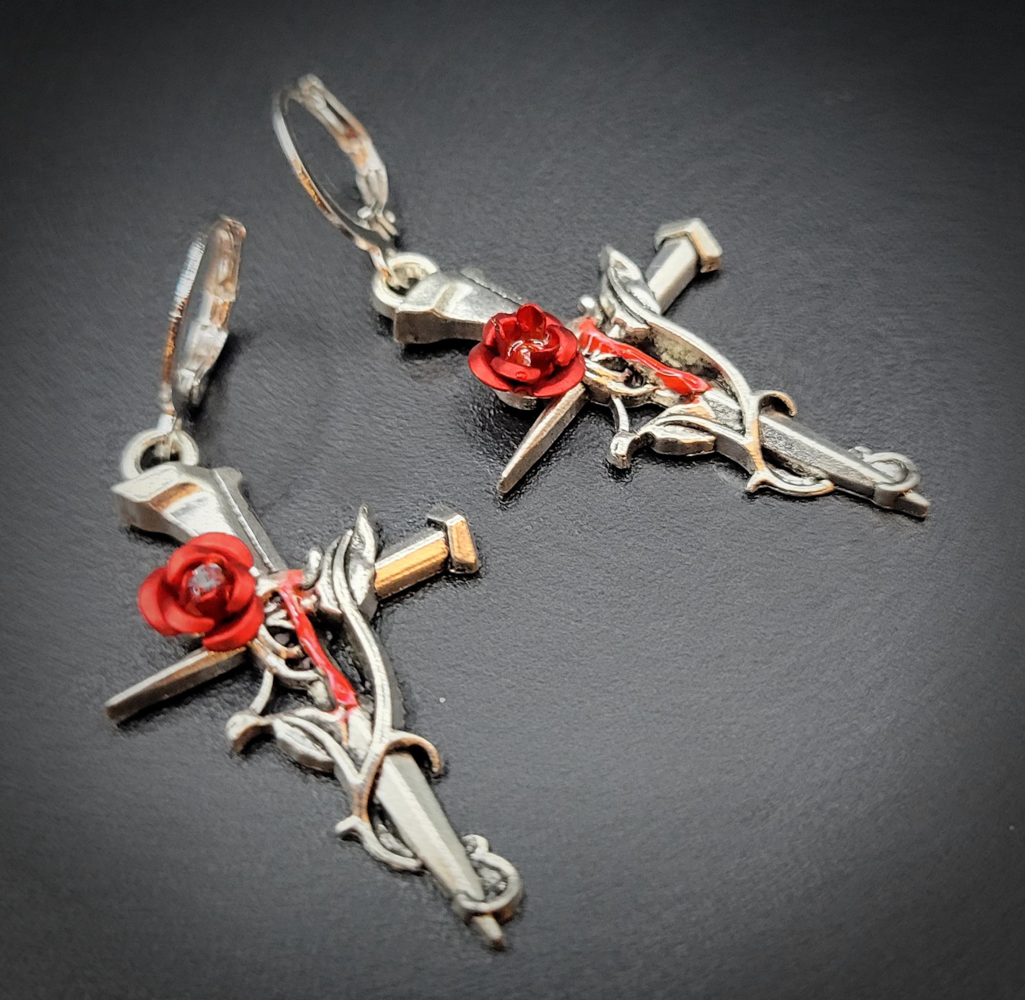 ROSE & CROSS DANGLE EARRINGS