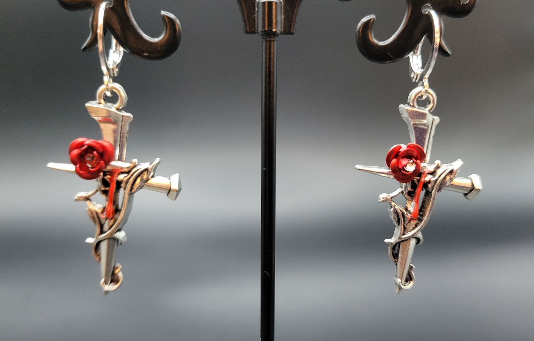 ROSE & CROSS DANGLE EARRINGS