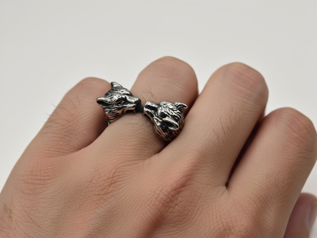 DOUBLE WOLF HEAD RING