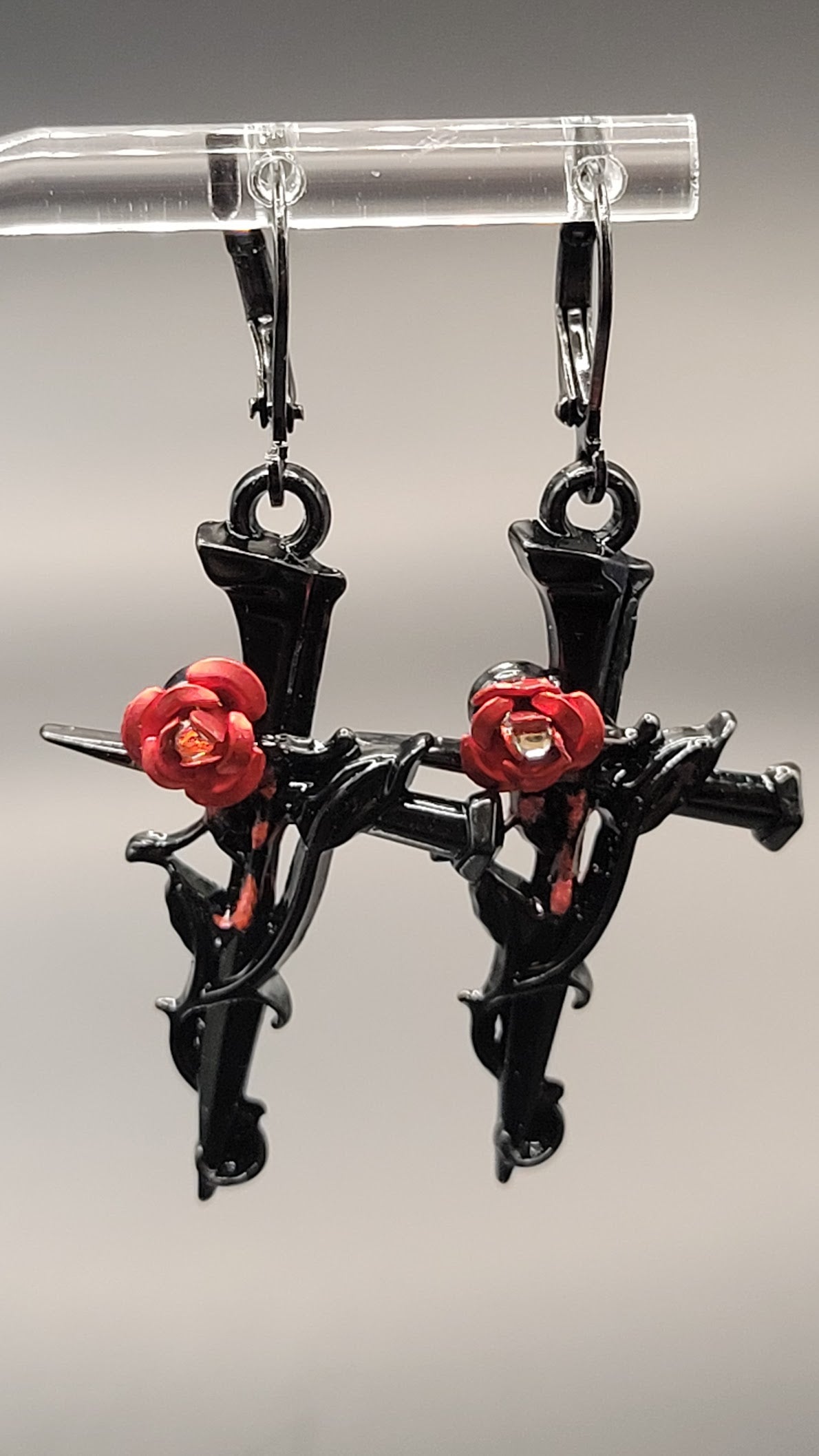ROSE & CROSS DANGLE EARRINGS
