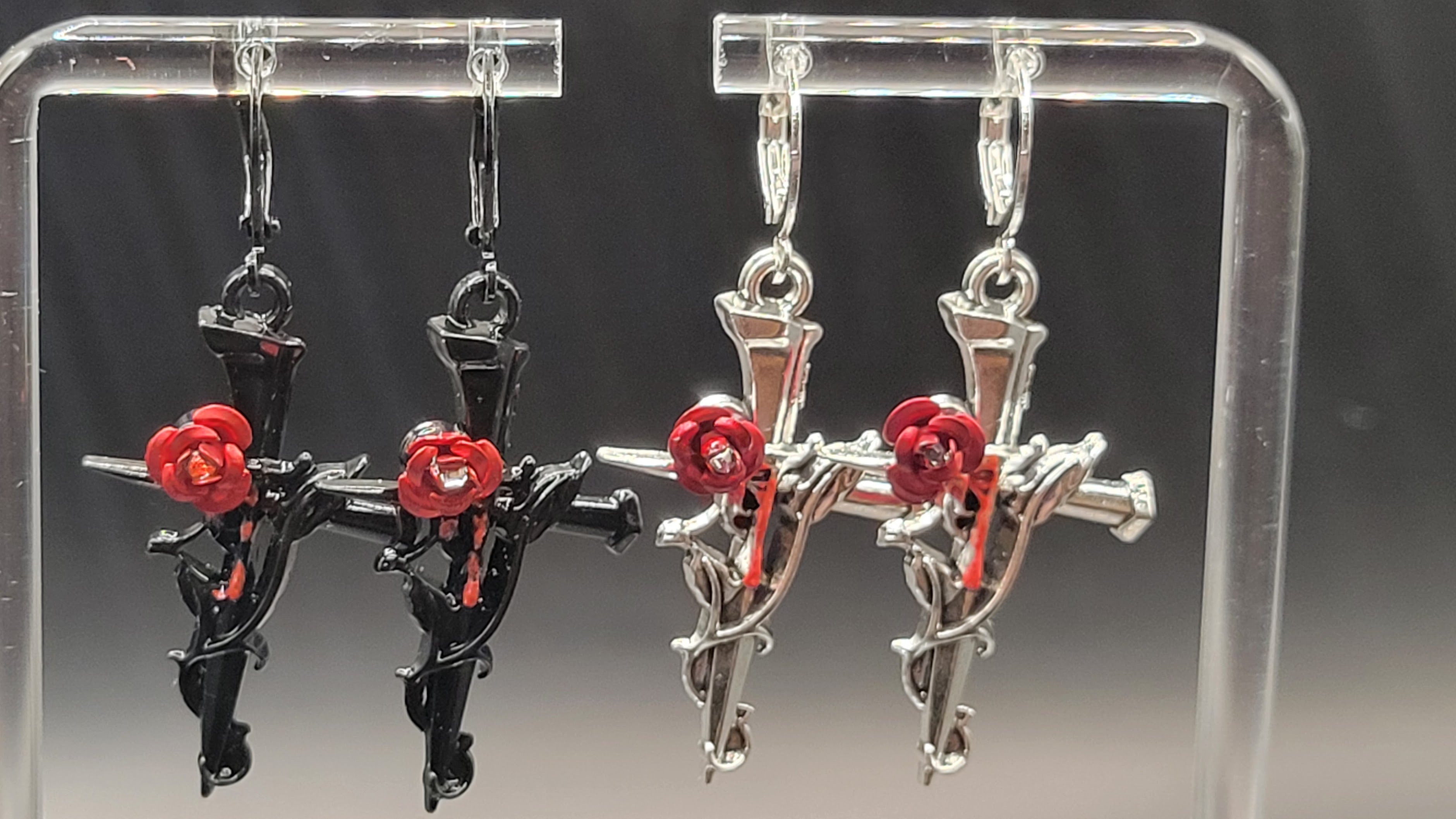ROSE & CROSS DANGLE EARRINGS