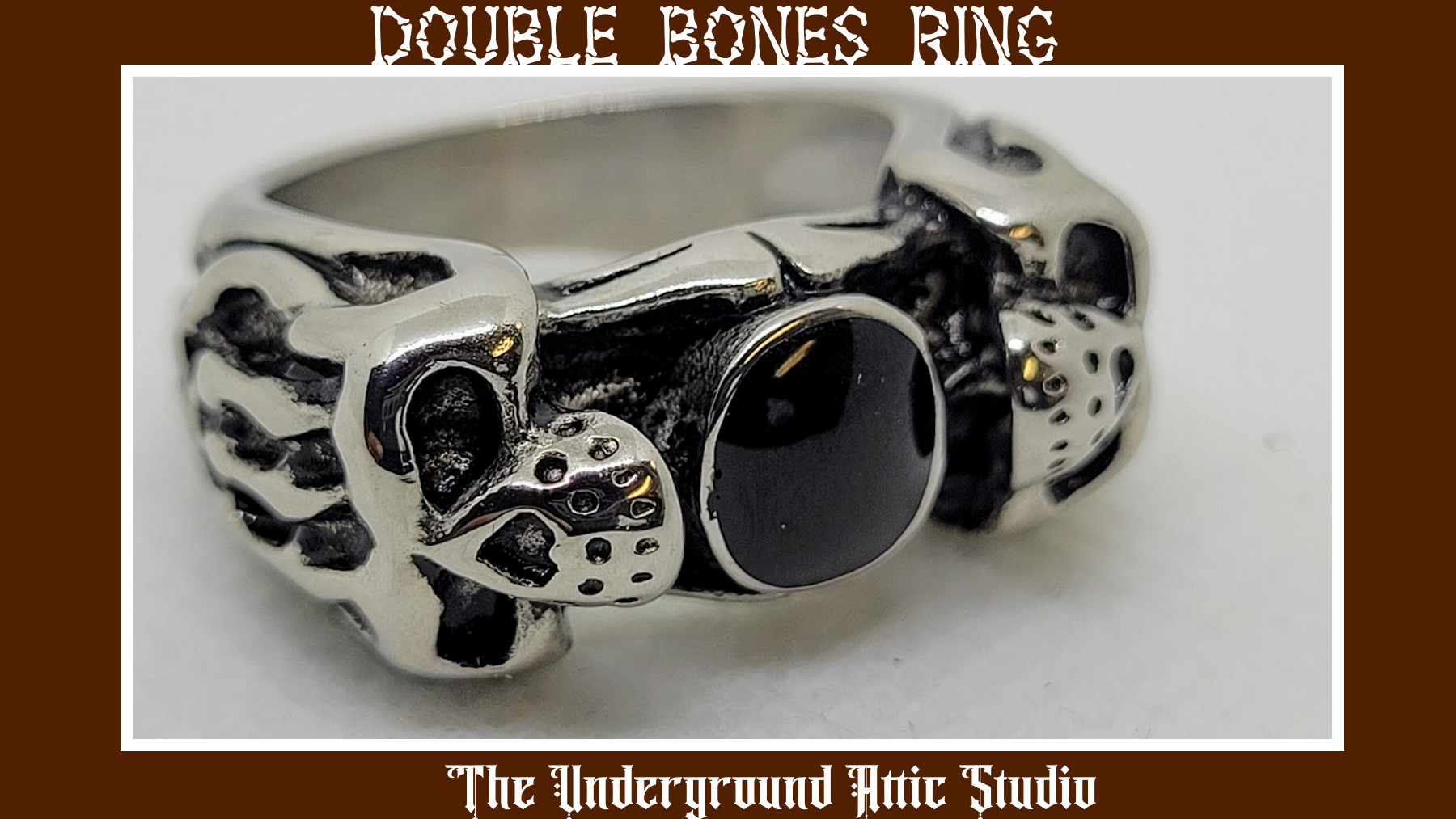DOUBLE BONES JET STONE RING SZ 14