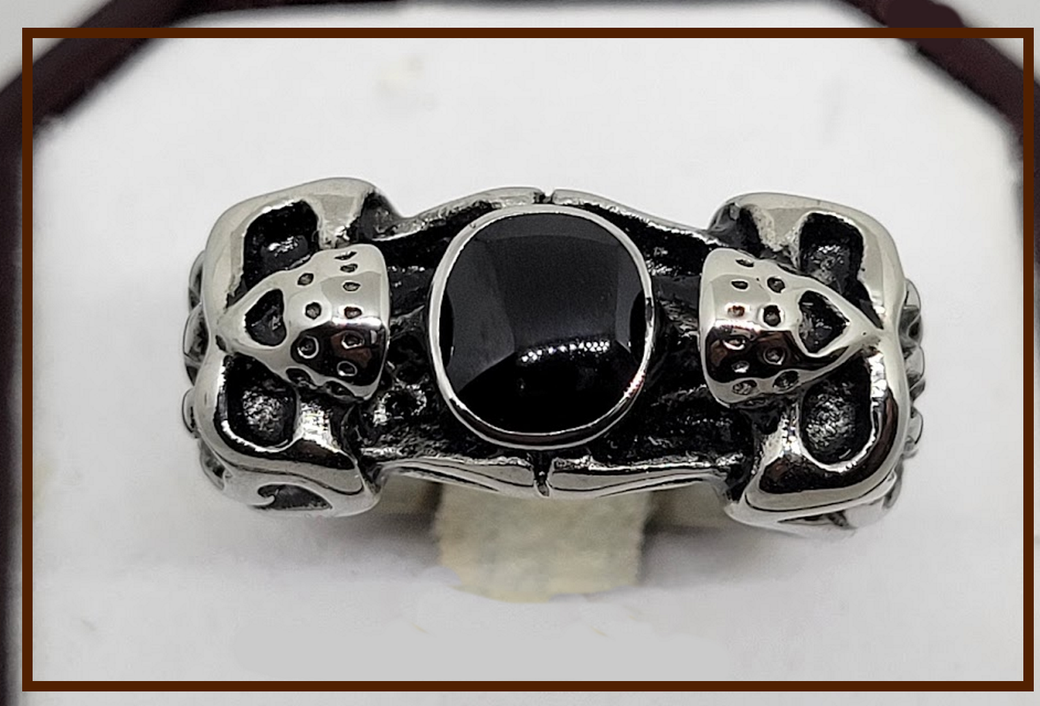 DOUBLE BONES JET STONE RING SZ 14