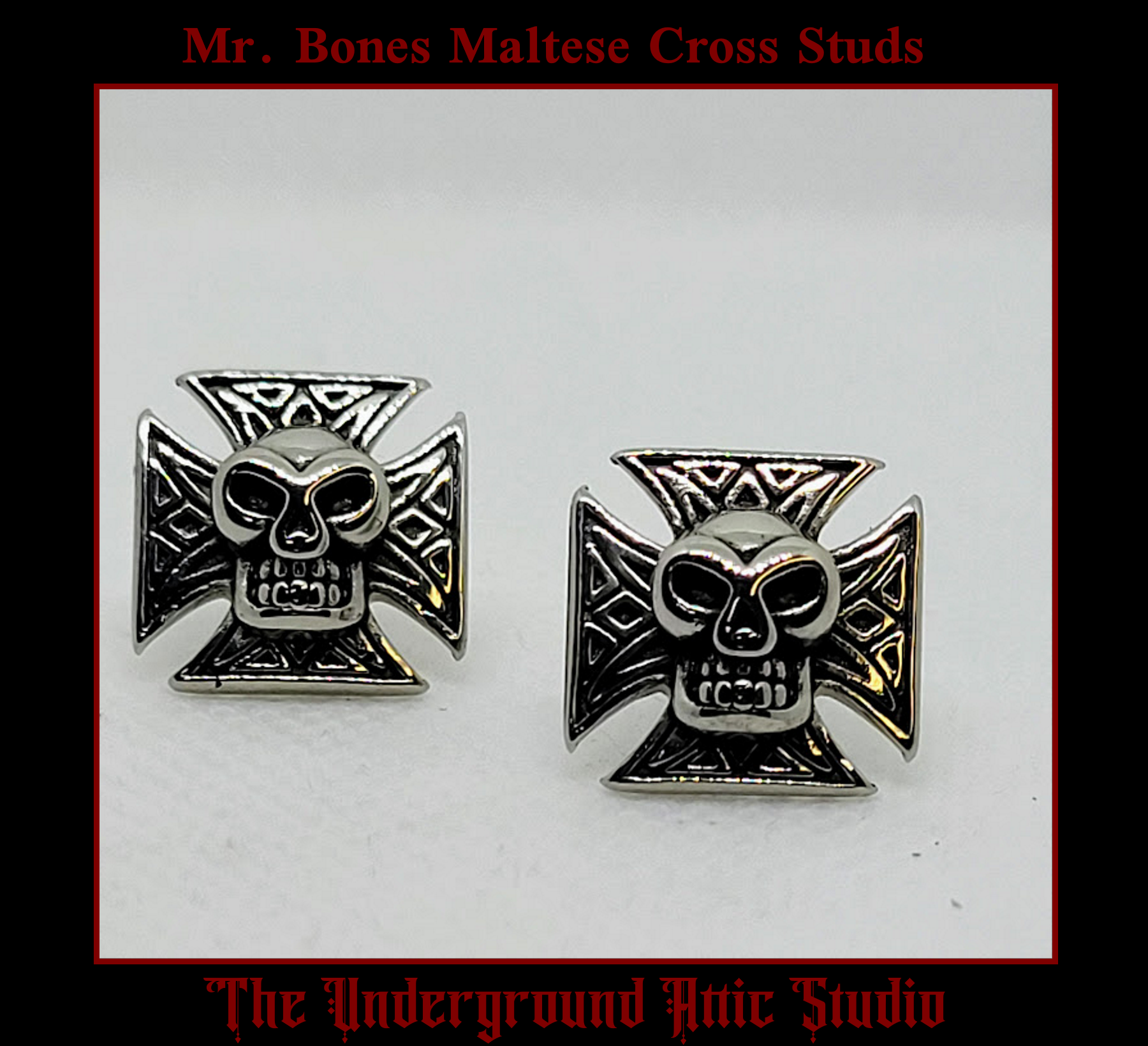 Mr Bones Maltese Cross Studs Earrings