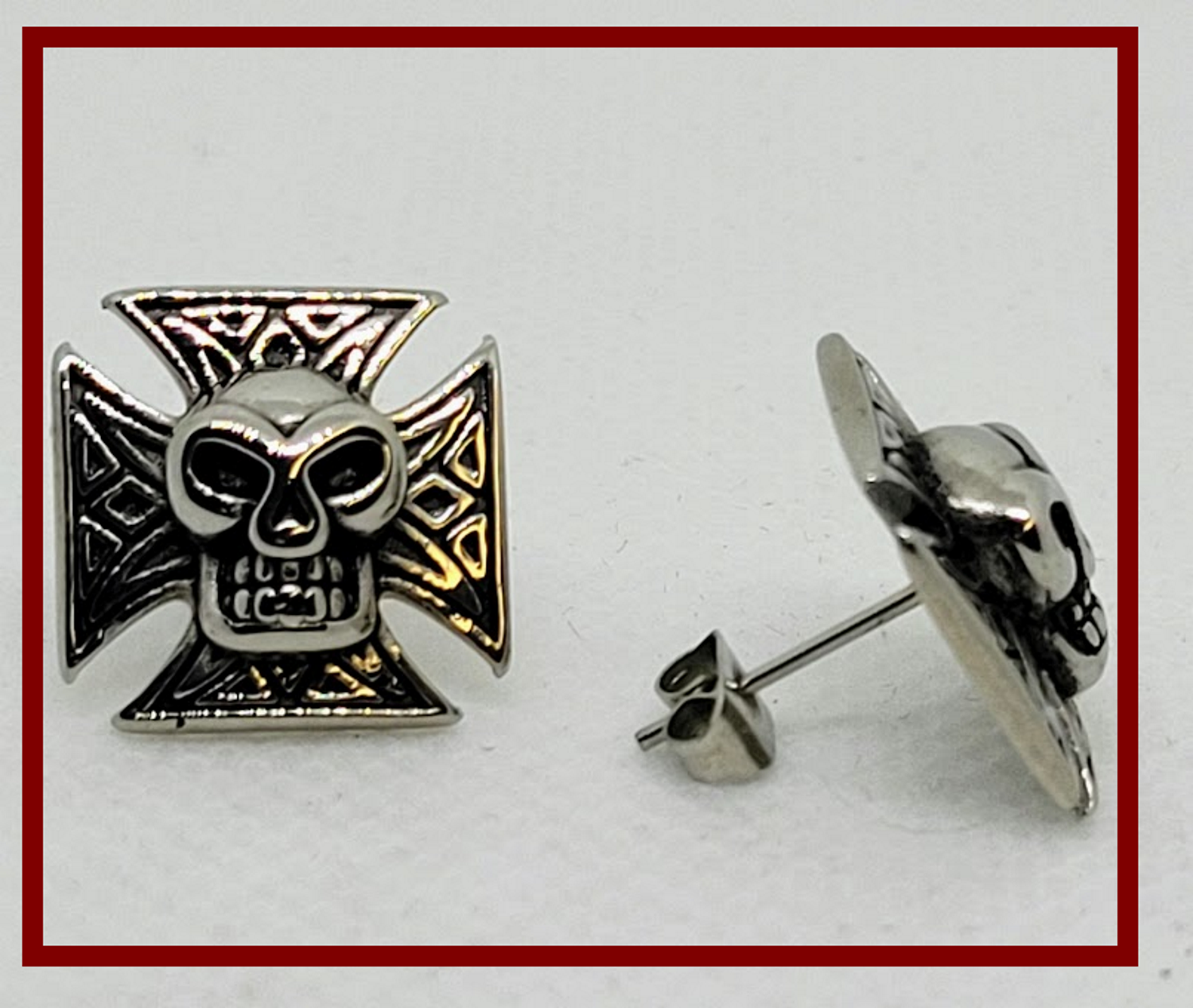 Mr Bones Maltese Cross Studs Earrings