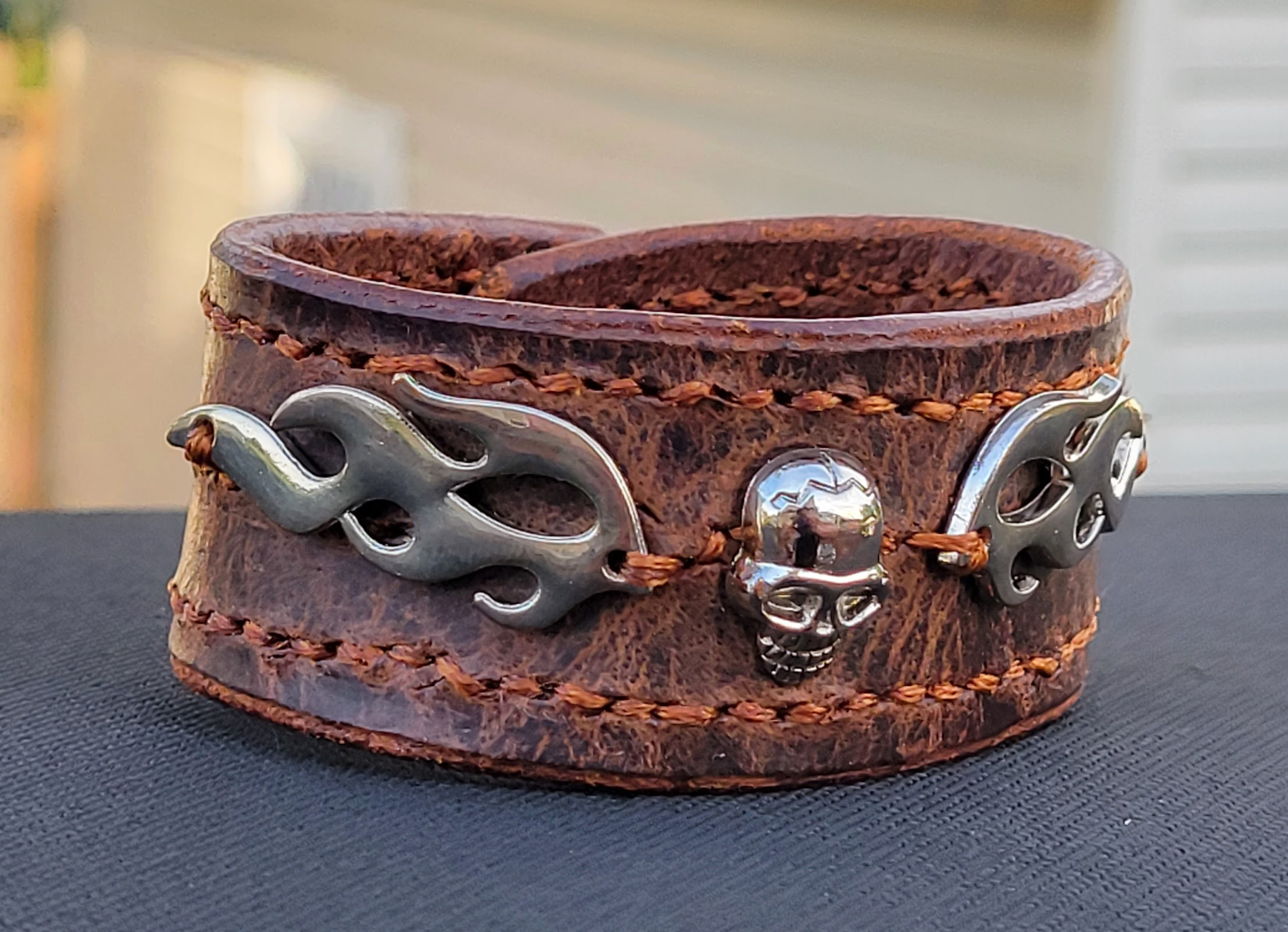 MR BONES FLAME LEATHER CUFF
