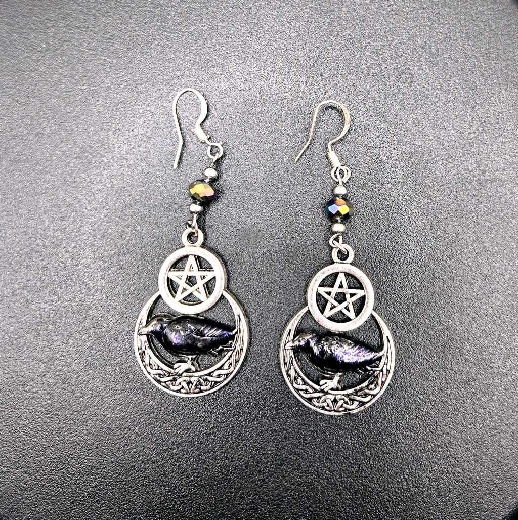 RAVEN AND PENTAGRAM EARRINGS