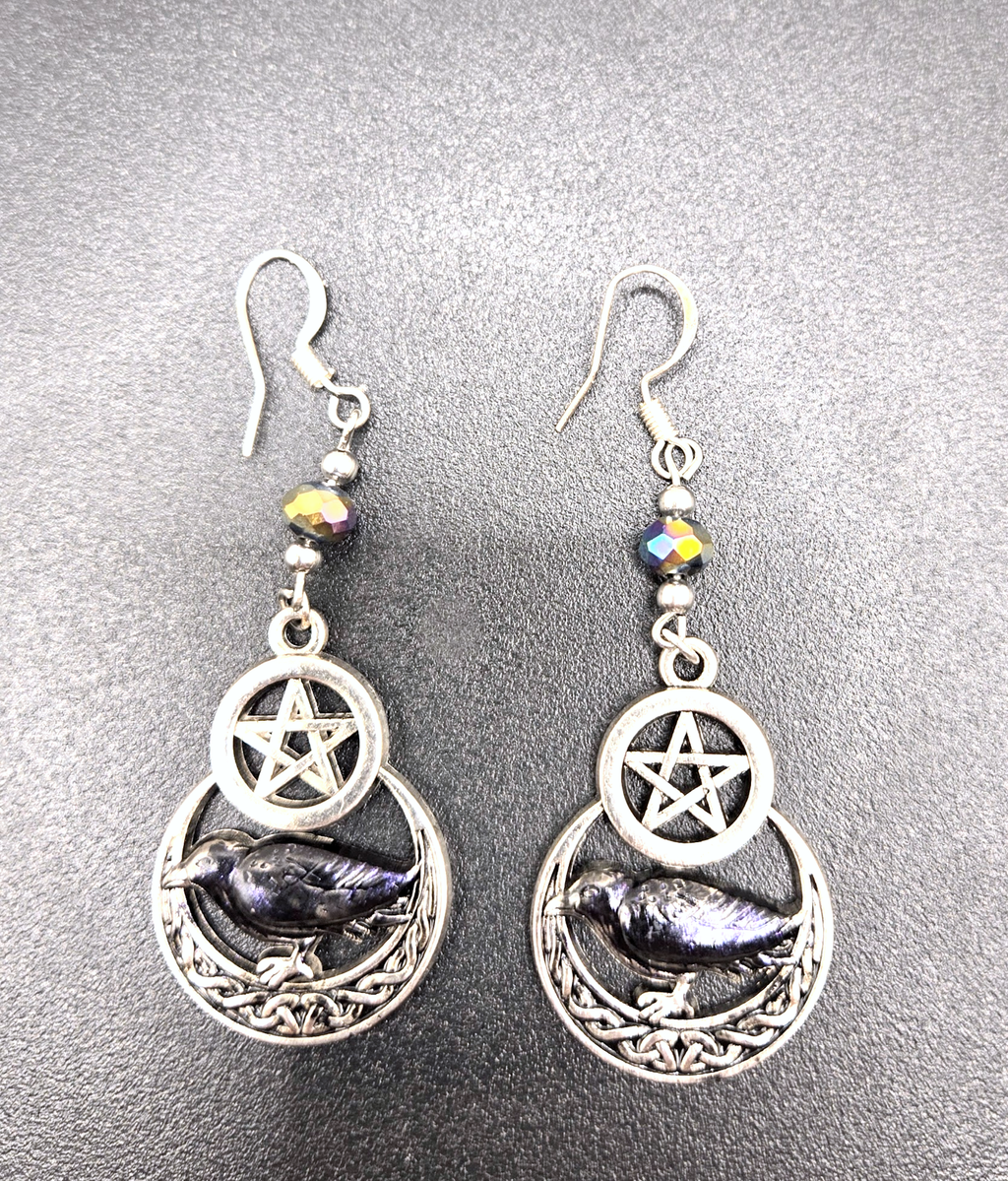 RAVEN AND PENTAGRAM EARRINGS